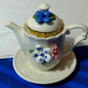 Periwinkle Blue, Pink Floral Hinged Trinket Box